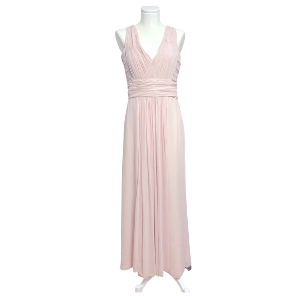 MONIQUE LHUILLIER elegant blush pink chiffon sleeveless v-neck formal dress 12